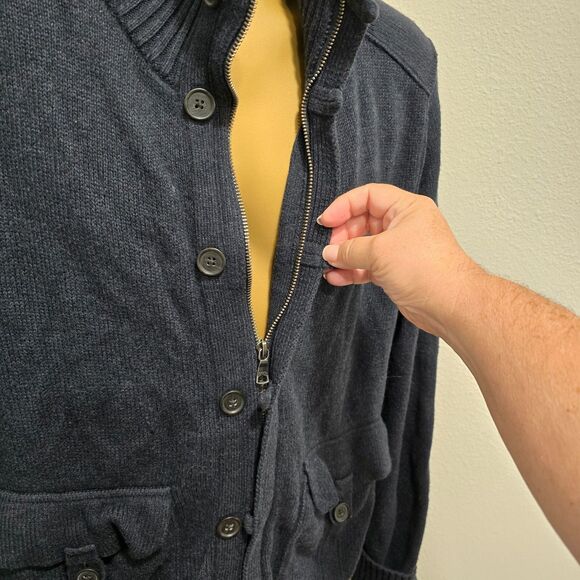 Banana Republic Blue Wool Blend Pockets Full Zip Cardigan Sweater Mens M Preppy - Picture 2 of 10